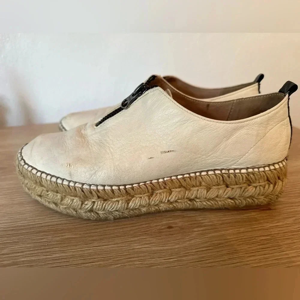 Eric Michael Beige Leather Zip Espadrille Platform Flat